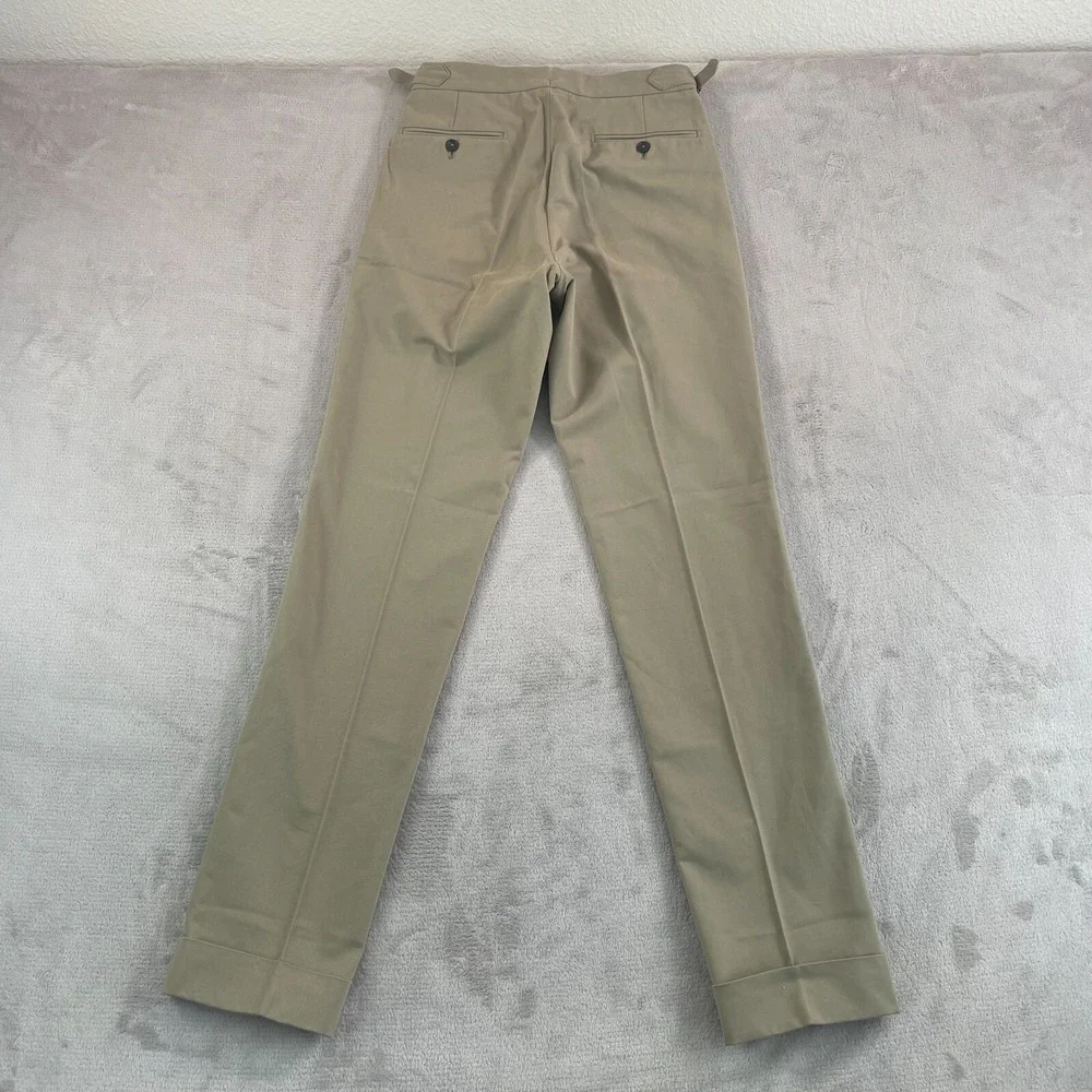 Natalino Single Pleat Brushed Cotton Trousers Men 28Lx34 Beige Side‎ Buckles NWT